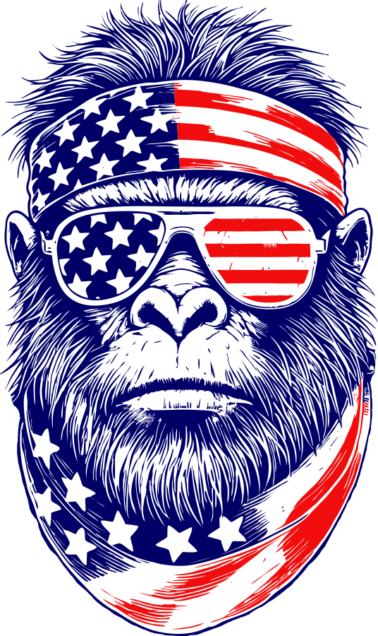 Bigfoot USA Bandana & Sunglasses July 4th Sasquatch Adult-Tshirt