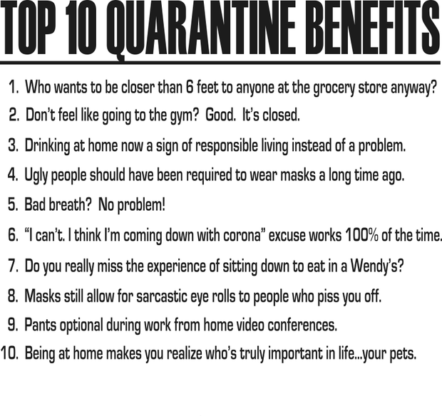 Top Ten Quarantine Benefits Funny Social Distancing Adult-Tshirt