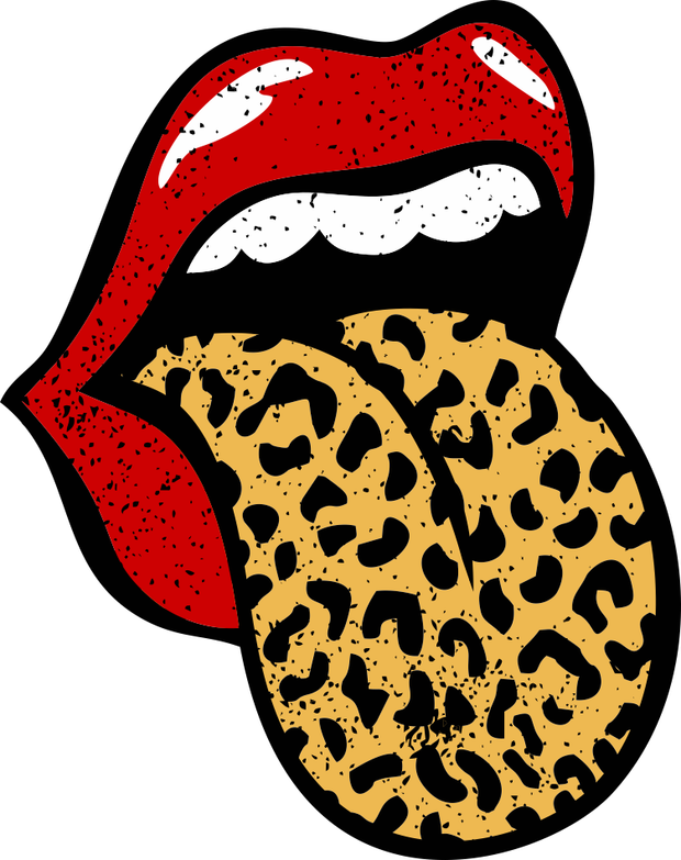 Red Lips Leopard Cheetah Print Tongue Adult-Tshirt